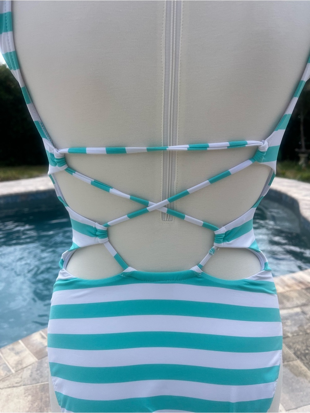 Polo by Ralph Lauren Aqua and White Striped One-Piece Swimsuit - Picture 4 of 9